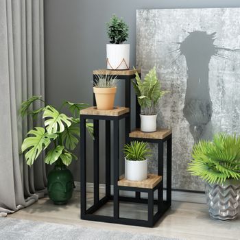 Soporte Para Plantas Ameland De 4 Niveles Metal/aglomerado 67 X 34 X 34 Cm Negro / Madera [en.casa]