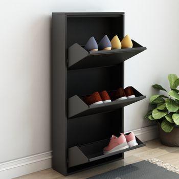 Zapatero Sokndal Con 3 Puertas Abatibles Metal 104 X 50 X 15 Cm Negro  [en.casa]