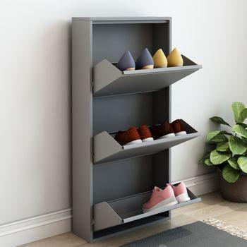 Zapatero Sokndal Con 3 Puertas Abatibles Metal 104 X 50 X 15 Cm Gris  [en.casa]