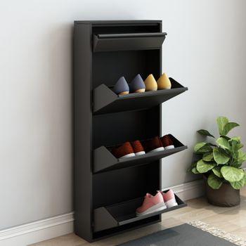 Zapatero Sokndal Con 3 + 1 Puertas Abatibles Metal 118 X 50 X 15 Cm Negro  [en.casa]