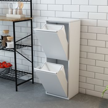 Mueble Con 2 Cubos De Basura Sollentuna De 28 L Metal Plástico 93 X 33 X 25 Cm Blanco [en.casa]