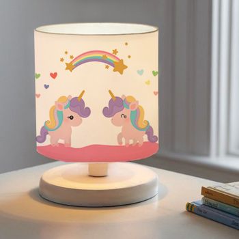 Lámpara De Mesa Infantil Maidstone Unicornio 1xe14 20 W Mdf Tela 22 X Ø 15 Cm Blanco / Multicolor [lux.pro]