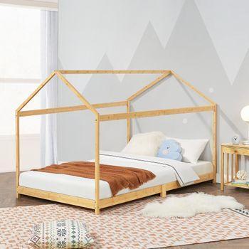 Cama Infantil Vindafjord Simple En Forma De Casa Bambú 70 X 140 Cm - Color Natural [en.casa]