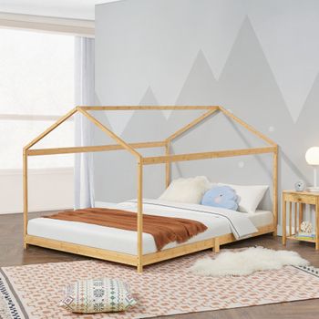 Cama infantil de 90 x 200 cm con barandilla alta beige