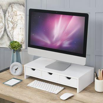 Soporte Para Monitor Ruovesi Con 3 Cajones Aglomerado 12 X 51 X 25cm - Blanco [en.casa]