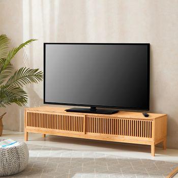 Mesa De Tv Videbæk Con 2 Puertas Corredoras Bambú 140 X 40 X 38 Cm - Color Natural [en.casa]