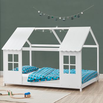 Cama Para Niños Tostedt En Forma De Casa Con Ventanas Pino 90 X 200 Cm - Blanco [en.casa]