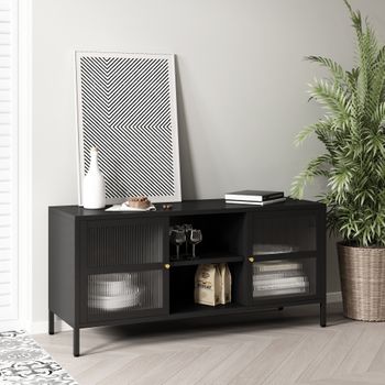 Mueble Tv, Televisión, Muebles De Salón, Almacenaje, 200x57x35cm, Para  Tv Hasta 80, Chimenea Eléctrica, Diseño Industrial, Estilo Moderno, Negro con Ofertas en Carrefour