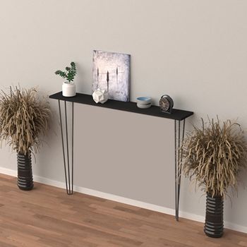 Mesa Consola  Kokemäki Patas De Horquilla Metal/mdf 80 X 18 X 82 Cm - Negro [en.casa]