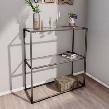 Mesa Consola Konnevesi Con Estante Metaly Y Cristal Templado 85 X 80 X 30 Cm - Negro Mate Y Transparente [en.casa]