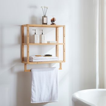 Mueble de pared para baño con espejo Ikorfat estantes ajustables bambú 61 x  35 x 14 cm - color natural [en.casa]