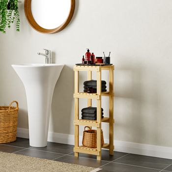 Estantería De Pie Para Baño Kinnula Con 4 Estantes Pino 90x30x30cm - Natural [en.casa]