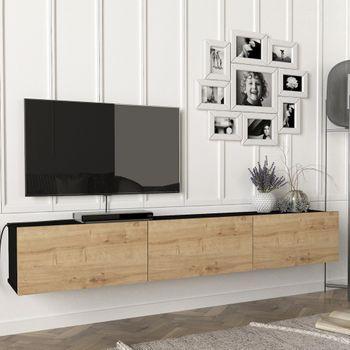 Mueble Tv Suspendido Vihti Aglomerado 180 X 31 X 30 Cm - Negro Y Roble [en.casa]