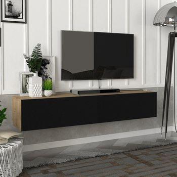 Mueble TV con almacenaje y vinilo efecto roble y negro L190cm Arguin