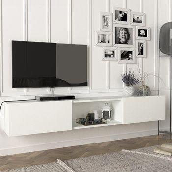 Mueble Para Tv De Salón Con Dos Puertas Y Dos Pequeñas Baldas Abiertas,  Blanco Brillo, 120 X 40 X 42 Cm. con Ofertas en Carrefour