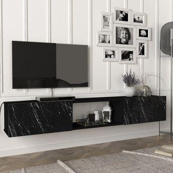 Mueble Tv Suspendido Laitila Aglomerado 180x32x30 Cm - Roble Oscuro Y  Efecto Hormigón [en.casa] con Ofertas en Carrefour