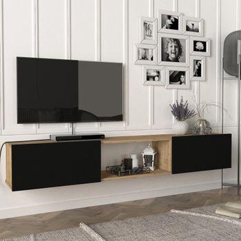 Mueble Tv Suspendido Vihti Aglomerado 180 X 31 X 30 Cm - Roble Negro  [en.casa] con Ofertas en Carrefour