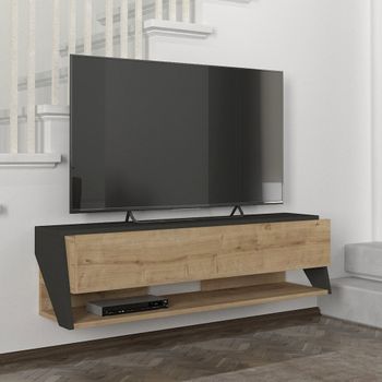 Mueble Tv Suspendido Kimitoön Aglomerado Con Estante Inferior 120 X 32 X 33 Cm - Efecto Roble / Antracita [en.casa]