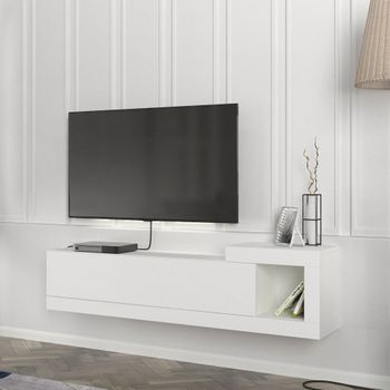 Mueble De Tv Mural Luhanka Con Compartimentos Aglomerado 150 X 29,5 X 38,5 Cm - Blanco [en.casa]