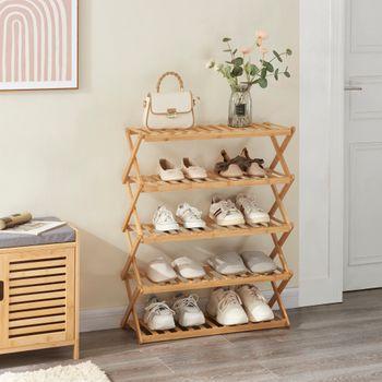 Zapatero Plegable Fitzbek De 5 Niveles Para 10 Pares Bambú 89 X 67 X 26 Cm - Natural [en.casa]