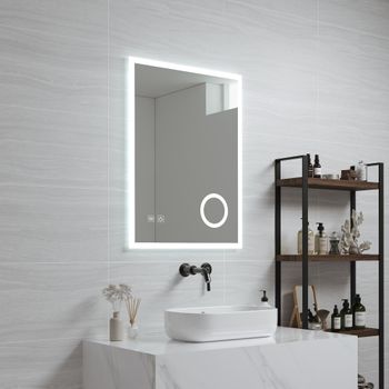 Espejo De Pared Con Led Scafa Para Baño Ip65 Con Antivaho Y Lupa Aluminio 70 X 50 X 3 Cm - Blanco [pro.tec]