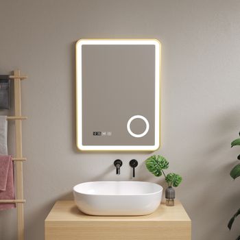 Heilmetz Espejo de baño con luz LED y lupa 3X, 100 x 60 cm, con interruptor  táctil y antivaho, Reloj y Bluetooth, 3 colores de luz, regulable