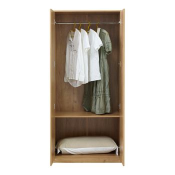 Armario Ropero Bodolz (2 Puertas 1 Perchero 1 Cajones 1 Espejo) Mdf 176 X  80 X 52 Cm - Efecto Roble Sonoma [en.casa] con Ofertas en Carrefour