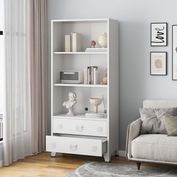 Librería Hammarland De 3 Niveles Y 2 Cajones Acero 180 X 80 X 40 Cm - Blanco [en.casa]