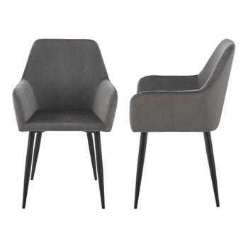 Juego De 2 Sillas De Comedor Hollola Terciopelo Y Acero 86 X 57 X 56 Cm- Gris Oscuro [en.casa]