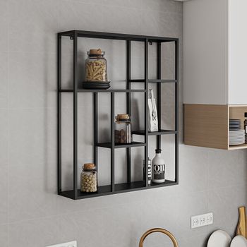 Estantería De Pared Jämijärvi Con 6 Compartimentos Abiertos Acero 90 X 75 X 18 Cm - Negro Mate [en.casa]