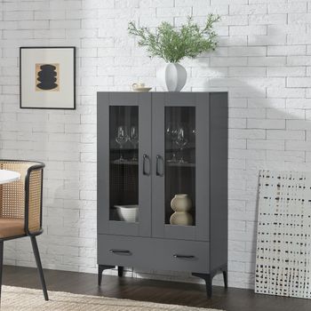 Vitrina Søndersø Con 2 Puertas Estante Cristal Y Aglomerado 115 X 70 X 31 Cm - Gris Oscuro Y Negro [en.casa]