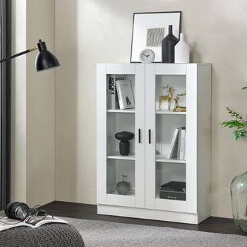 Vitrina Sorø Con 2 Puertas 3 Compartimentos Cristal Y Aglomerado 115 X 80 X 31 Cm - Blanco [en.casa]