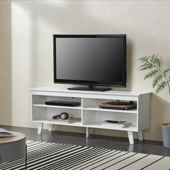 Mueble De Salón Tv Stenløse Con 4 Estantes Y 2 Salidas De Cables Aglomerado 58 X 150 X 38 Cm - Blanco [en.casa]