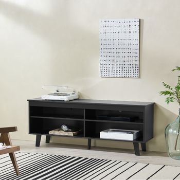 Mesa TV Salon,Mueble de TV con ruedas madera contrachapada negro 90x35x35  cm -CD83367