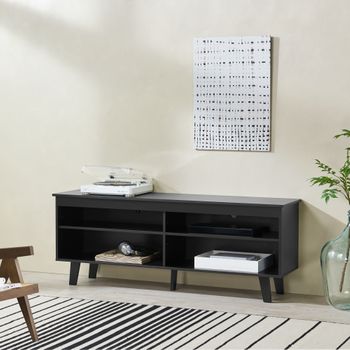 Mueble Tv Lempäälä Con 2 Estantes Y 2 Puertas Aglomerado/metal 39 X 160 X  35 Cm - Efecto Hormigón / Negro [en.casa] con Ofertas en Carrefour