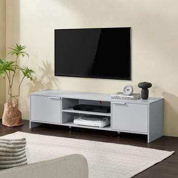 Mueble Tv Stevns Con 2 Estantes Centrales Y 2 Puertas Aglomerado/acero 40 X 145 X 38 Cm - Gris Claro [en.casa]