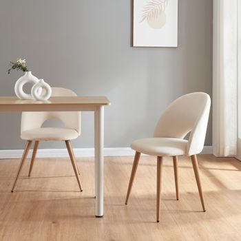 Juego De 2 Sillas De Comedor Karijoki Terciopelo Y Metal 77 X 50 X 55 Cm - Beige Y Natural [en.casa]