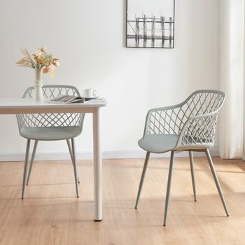 Juego De 2 Sillas De Comedor Kangasniemi Con Reposabrazos Plástico Y Metal 80 X 56 X 52 Cm - Gris Claro [en.casa]