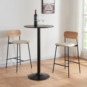 Juego De 2 Taburetes De Bar Jyväskylä Cuero Sintético Metal 89 X 40 X 45 Cm - Beige Negro Efecto Madera [en.casa]