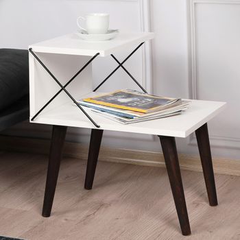 Mesa Auxiliar Bergen Con Estante Aglomerado Haya 50x40x55cm - Blanco [en.casa]