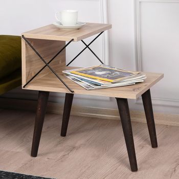 Mesa Auxiliar Bergen Con Estante Aglomerado Haya 50x40x55cm - Efecto Madera [en.casa]