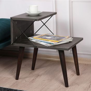 Mesa Auxiliar Bergen Con Estante Aglomerado Haya 50x40x55cm - Antracita [en.casa]