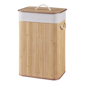 Cesto Para La Ropa Salla Con Bolsa Extraíble Bambú Y Poliéster 60 X 40 X 30 Cm (72 L) - Natural [en.casa]