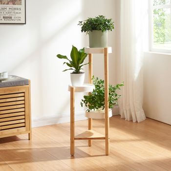 Soporte Para Plantas Sastamala De 4 Niveles Bambú Y Plástico 78 X 35 X 35 Cm - Natural Y Blanco [en.casa]