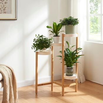 Soporte Para Plantas Sastamala De 4 Niveles Bambú Y Plástico 85 X 58 X 25 Cm - Blanco Y Natural [en.casa]