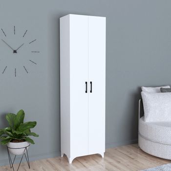 Armario Ropero Hankasalmi (2 Puertas 1 Perchero 4 Compartimento 2 Cajones)  Acero 180 X 90 X 40 Cm - Blanco [en.casa] con Ofertas en Carrefour