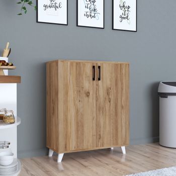 Zapatero Bobeck con cajón y dos compartimentos cerrados aglomerado 72 x 80  x 28 cm - Blanco / Efecto roble [en.casa] - Conforama