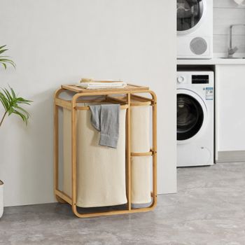 Cesto para la ropa Salla con bolsa extraíble bambú y poliéster 60 x 40 x 30  cm (72 L) - Natural [en.casa]