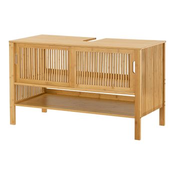 Mueble Para Debajo Del Lavabo Hvaler Con Puertas Corredoras Y 1 Estante Bambú 60 X 100 X 45 Cm - Natural [en.casa]