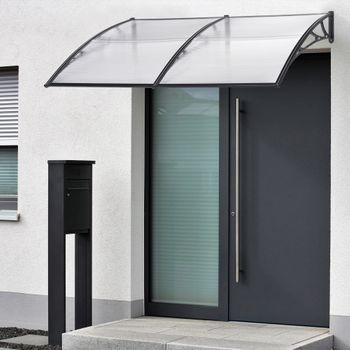 Marquesina Exterior Para Puertas Mellerud Protección Policarbonato / Plástico 200 X 100 Cm - Transparente Y Negro [en.casa]